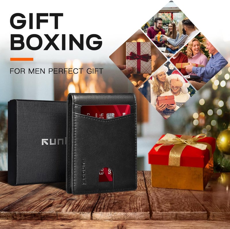 RUNBOX Wallet for Men Slim Leather Bifold RFID Blocking Minimalist Front Pocket Design with Gift Box - Image 3